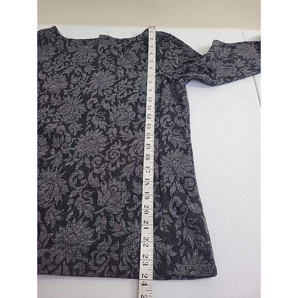 Talbots Black Floral Jacquard Button Down Back Accents Long Sleeve Top SZ Medium - Picture 5 of 9